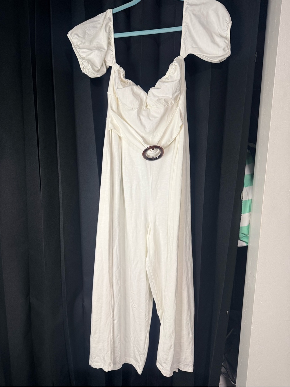 ASOS White Puff-Sleeve Wide-Leg Jumpsuit with Buckle Detail